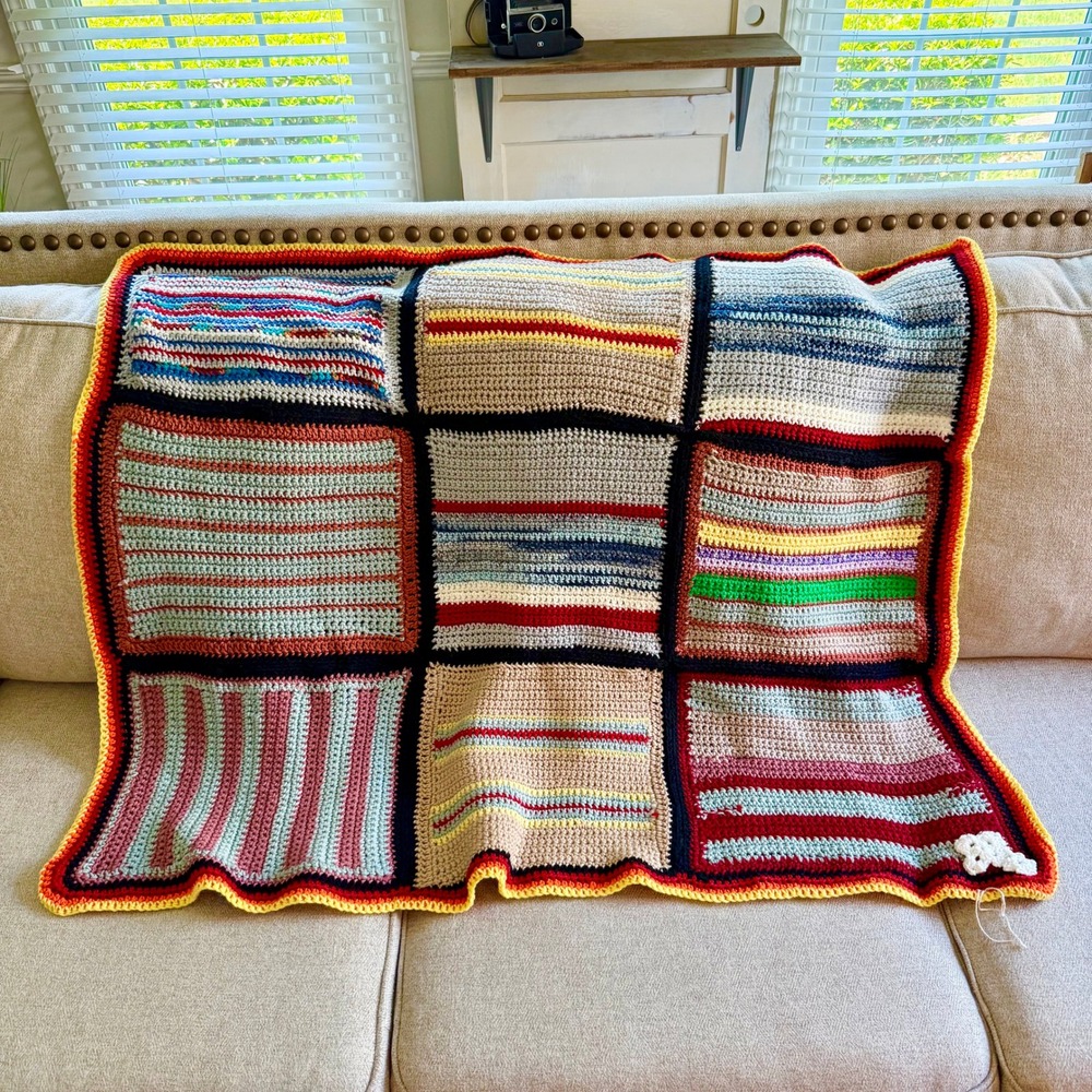 Handmade Crochet Patchwork Blanket Striped Throw Lapghan Multicolor Cross 50x40